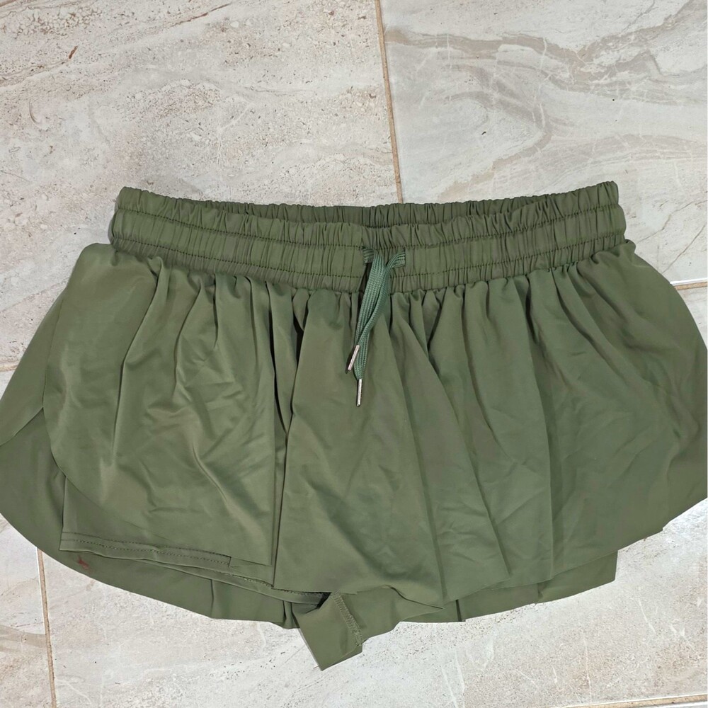 Women’s Green Athletic Shorts Stretch Drawstring Elastic Waist XL
